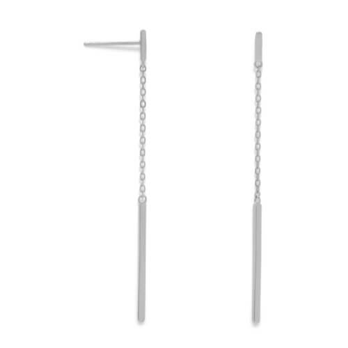 Sterling Silver Rhodium-Plated Bar and Chain Post Dangle Earrings