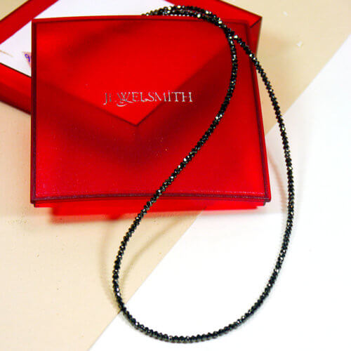 18" Black Diamond Bead Necklace with 14k White Gold Clasp