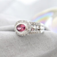 Pink Oval Tourmaline and Diamond Ring in 14k White Gold