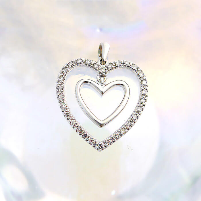 Diamond Double Heart Pendant in 14k White Gold