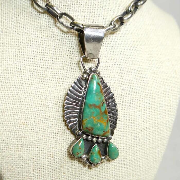 Navajo Green Turquoise Pendant in Sterling Silver