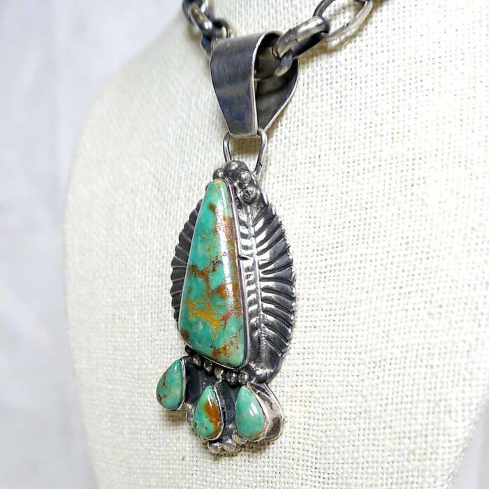 Navajo Green Turquoise Pendant in Sterling Silver - Image 2