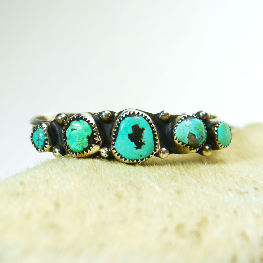 Native American 5 Stone Turquoise Cuff Bracelet in Sterling Silver