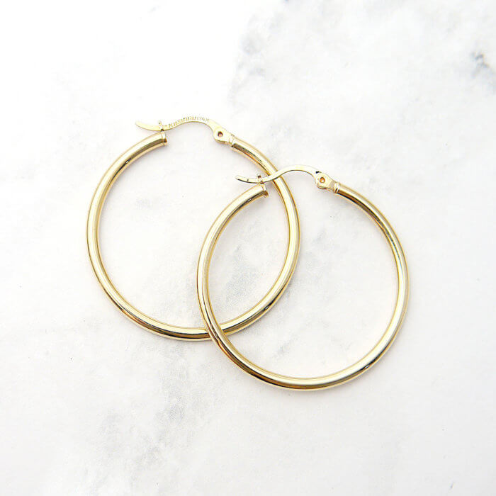 14k Yellow Gold Classic High Polish Hoop Earrings