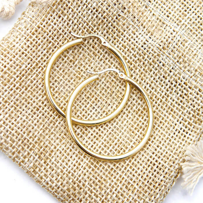 14k Yellow Gold Classic High Polish Hoop Earrings