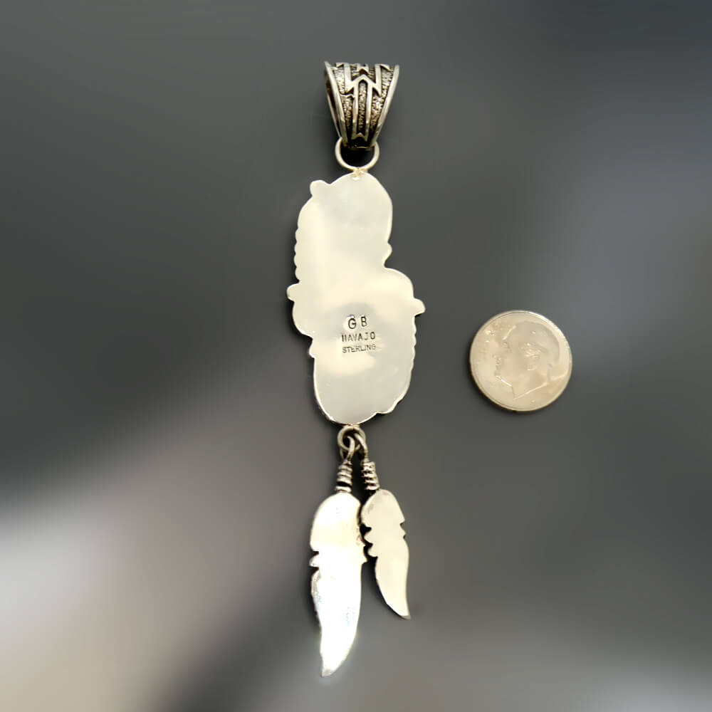 Natural Kingman Turquoise Feather Pendant in Sterling Silver by George Begay