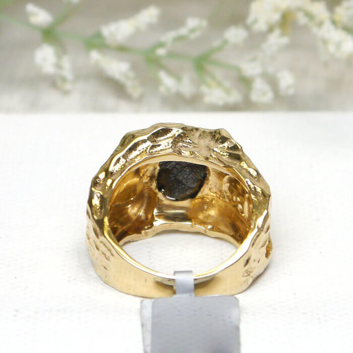 Rough Raw Uncut Black Diamond set in 14k Yellow Gold Men's Ring