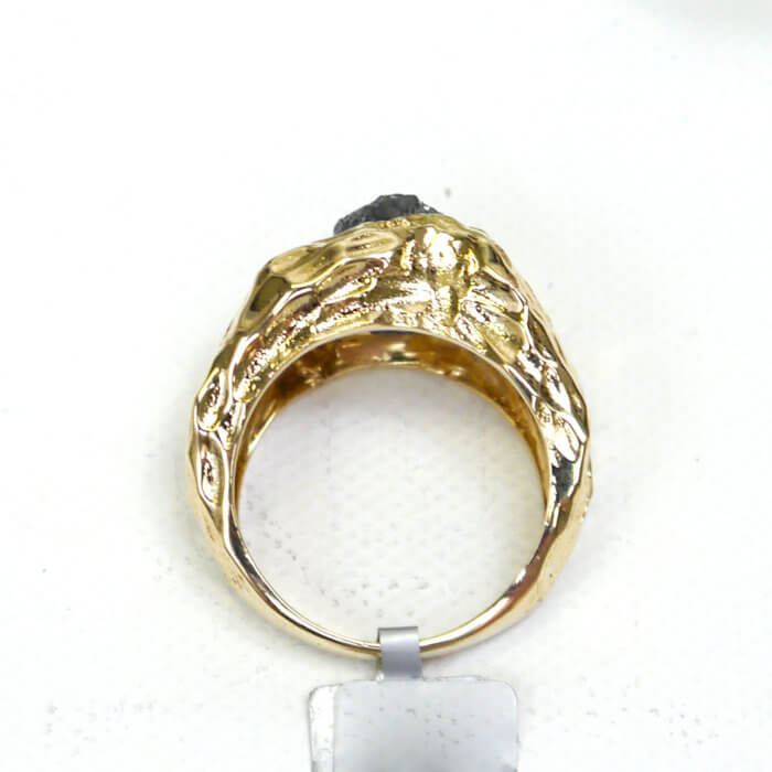 Rough Raw Uncut Black Diamond set in 14k Yellow Gold Men's Ring