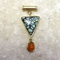 14k Handmade Variscite Triangular Pendant with Citrine Cabochon Gemstone