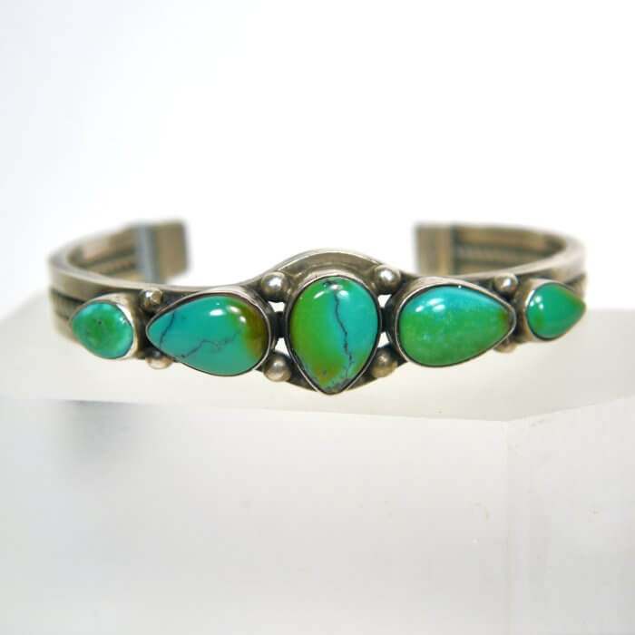 5 Pear Cut Turquoise Stone Cuff Bracelet in Sterling Silver