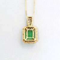 14K Yellow Gold Emerald Cut Emerald and Diamond Pendant