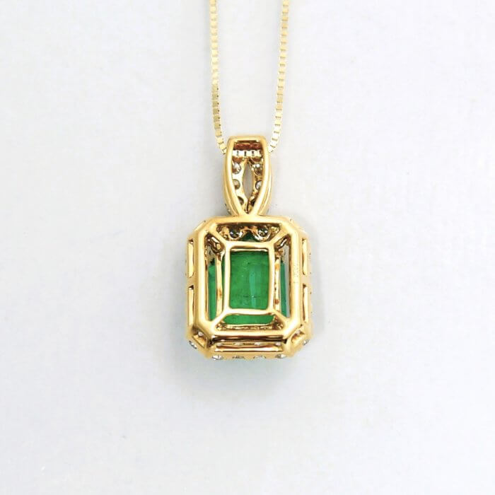 14K Yellow Gold Emerald Cut Emerald and Diamond Pendant