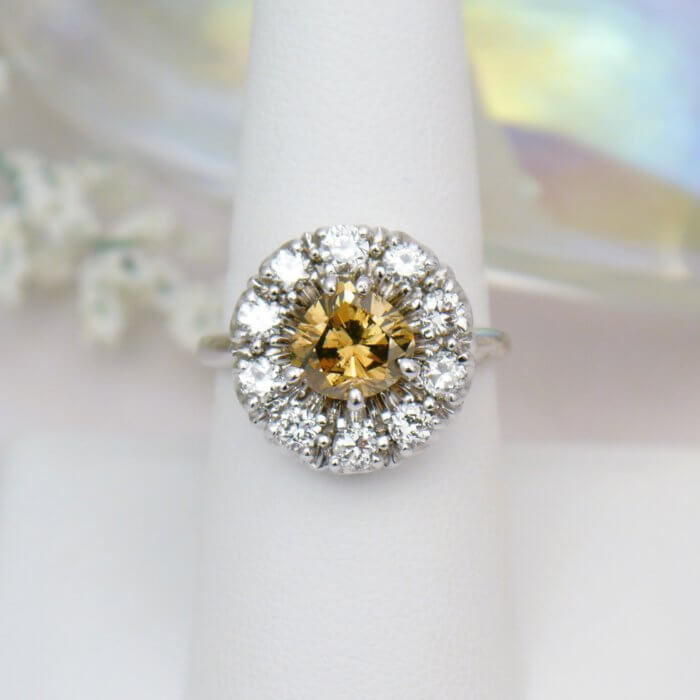 Natural Chocolate Diamond and Diamond Halo Ring on 14k White Gold