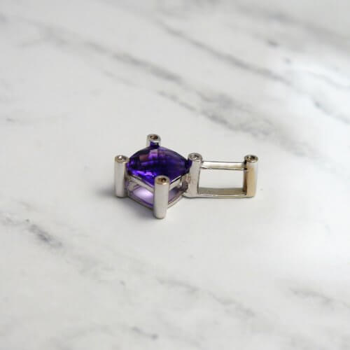 Cushion Cut Amethyst and Diamond Pendant in 14k White Gold