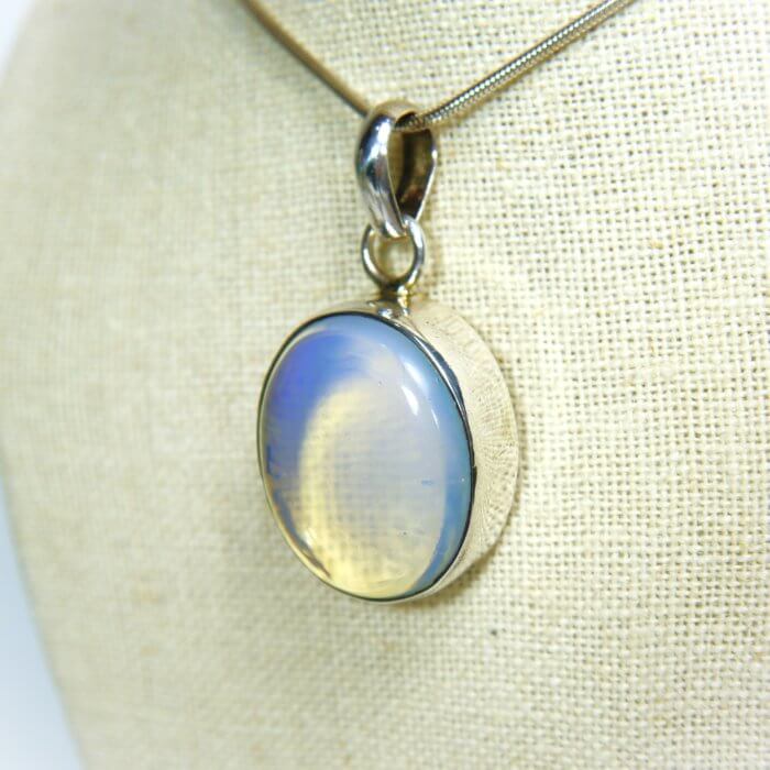 Large Oval Cut Opalite Pendant in Sterling Silver