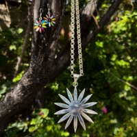 Large Mexican Rainbow Daisy Flower Pendant in Sterling Silver