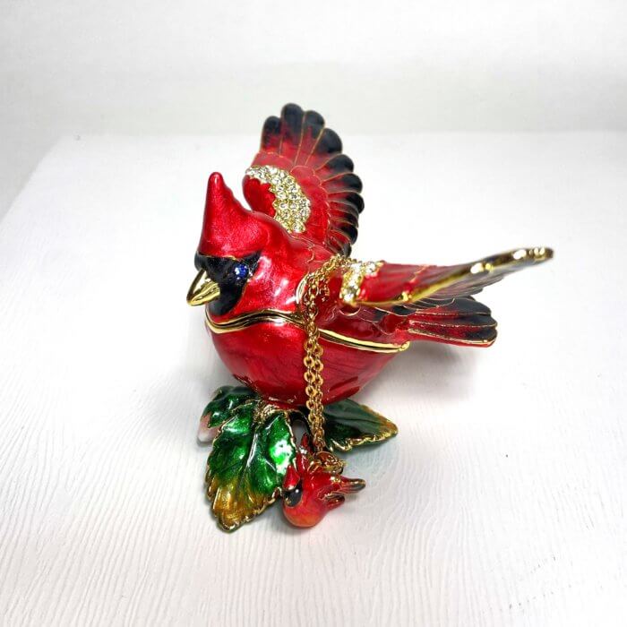 Charming Cardinal Trinket Box with Matching Necklace