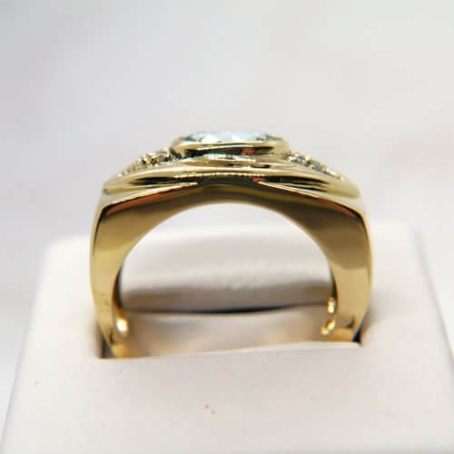 Men's Aquamarine and Diamond Eyeball Ring in 14k Yellow Gold Ring