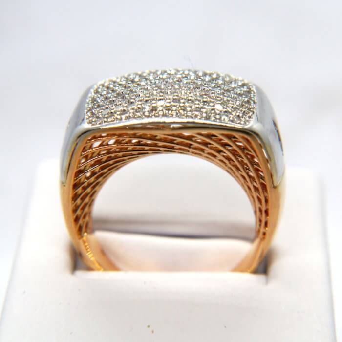 Men's Wide Diamond Cluster Ring in 14k Rose and White Gold