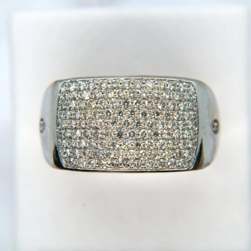 Men's Wide Diamond Cluster Ring in 14k Rose and White Gold