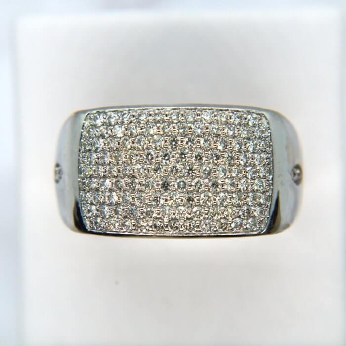 Men's Wide Diamond Cluster Ring in 14k Rose and White Gold