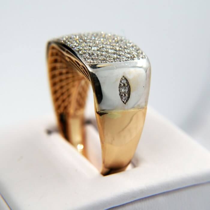 Men's Wide Diamond Cluster Ring in 14k Rose and White Gold
