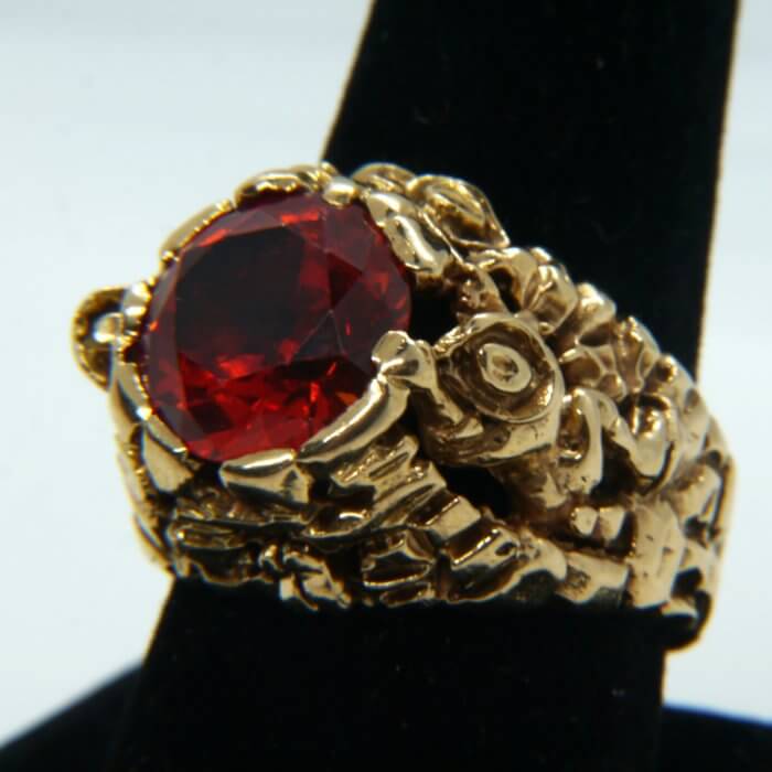 Stellman Padparadscha Sapphire Men Mining Gold Ring in 14k Yellow Gold