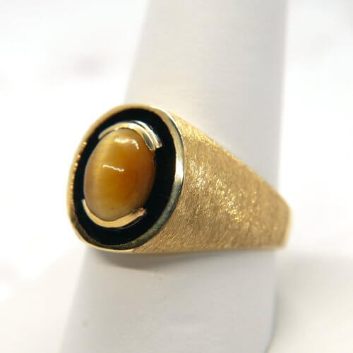 Men's Tiger Eye Cabochon Gemstone Ring in 10k Yellow Gold