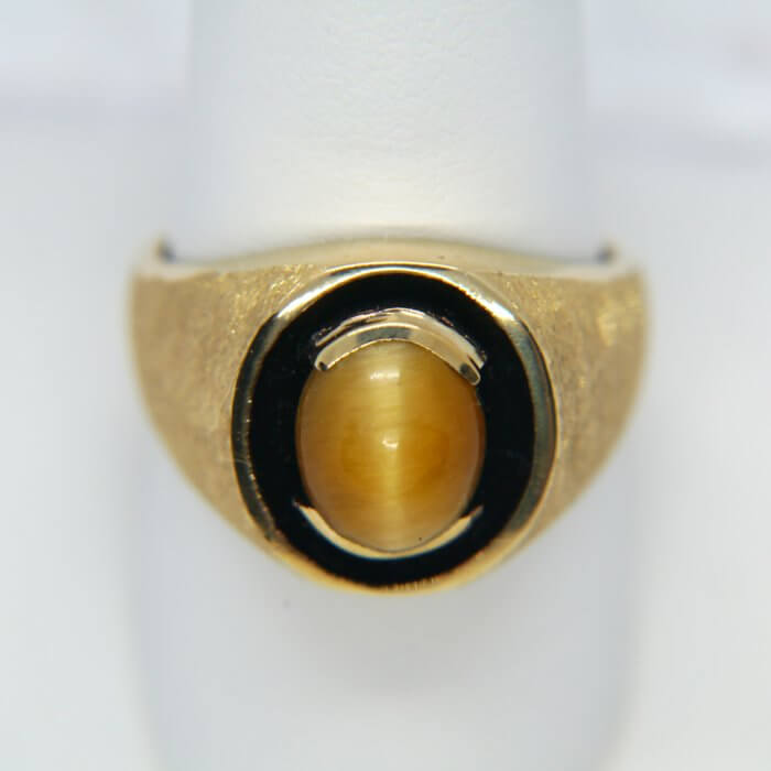 Men's Tiger Eye Cabochon Gemstone Ring in 10k Yellow Gold
