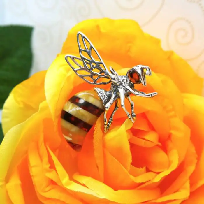 Natural 3D Wasp/Hornet Multi-Color Amber Pendant in Sterling Silver