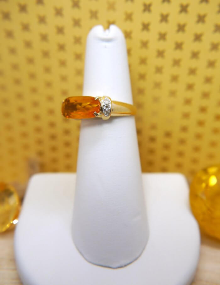 14k Yellow Gold Oblong Citrine & Diamond Ring
