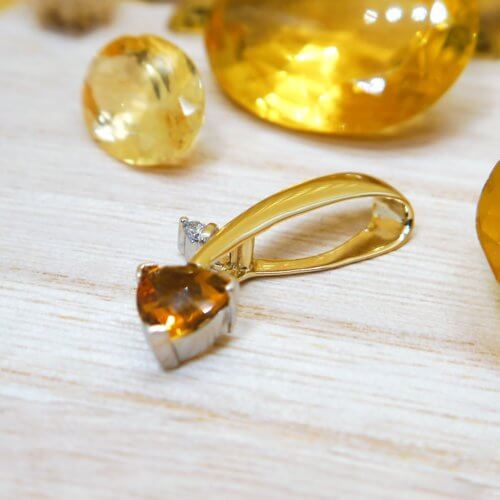 Trillion Cut Citrine Gemstone & Diamond Slide Pendant in 14k Yellow Gold