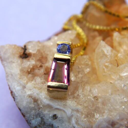 Rhodolite Garnet and Tanzanite Gemstone Pendant in 14k Yellow Gold