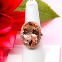 19.05 ct Oval Morganite Gemstone and Diamond Ring in 14k Rose Gold