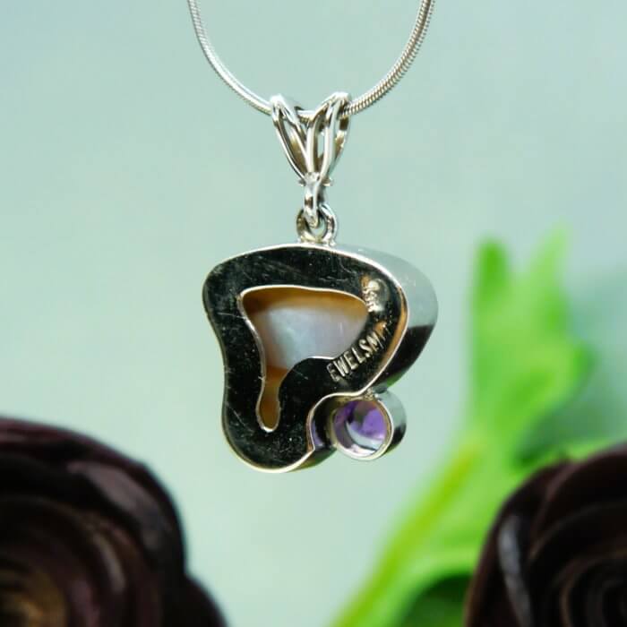 Custom Boulder Opal & Arizona Amethyst Pendant in 14k White Gold - Image 3