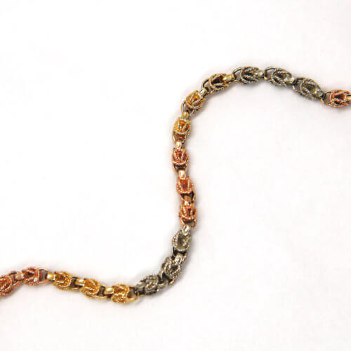 14k Tri-Color Gold Byzantine Style Link Chain 3mm