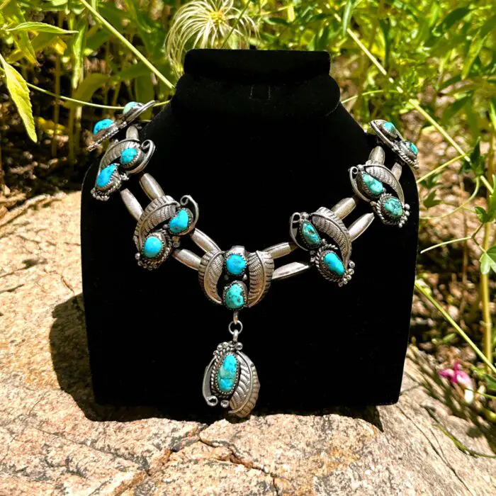 Sterling Silver Green & Blue Turquoise w/ Feather Necklace