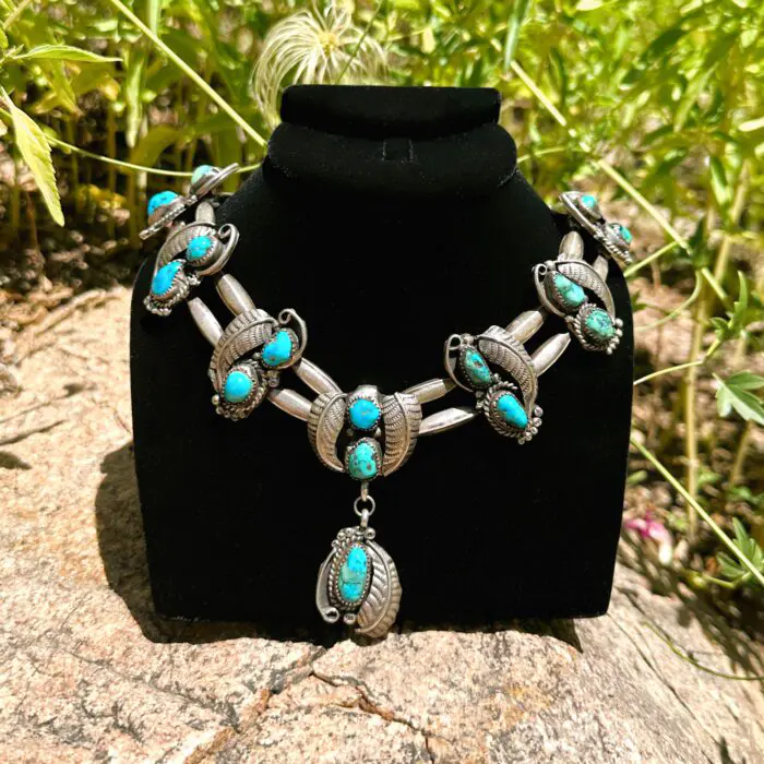 Sterling Silver Green & Blue Turquoise w/ Feather Necklace - Image 3