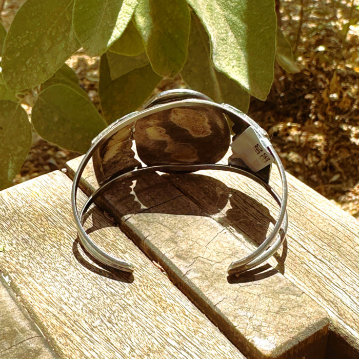 Native Green Oval Turquoise Cuff Bracelet in Sterling Silver