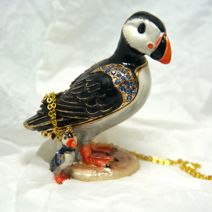 Dainty Puffin Trinket Box with Matching Mini Necklace