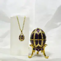 Purple Egg Enameled Trinket Box with Matching Mini Necklace