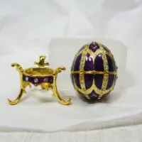 Purple Egg Enameled Trinket Box with Matching Mini Necklace - Image 3