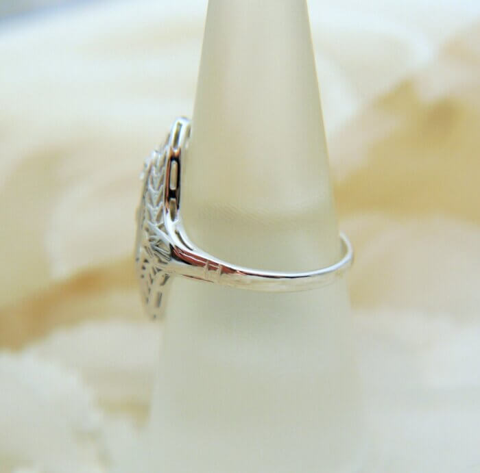 Vintage Filigree Three Center Stone Diamond Ring w/ Platinum Top & 14k White Gold Shank - Image 5