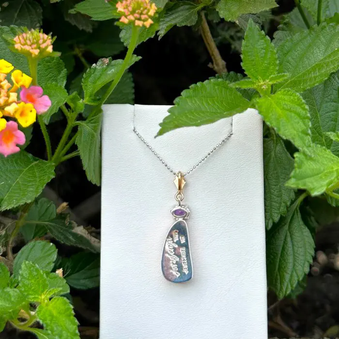 Australian Boulder Opal & Amethyst Pendant, Handmade in 14k Rose Gold & Sterling Silver - Image 2