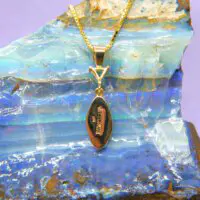 Australian Boulder Opal & Blue Topaz Pendant, Handmade in 14k Yellow Gold - Image 2