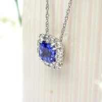 Square Cut Tanzanite with Diamond Halo Pendant in 14k White Gold - Image 2