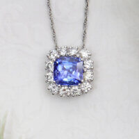 Square Cut Tanzanite with Diamond Halo Pendant in 14k White Gold - Image 3