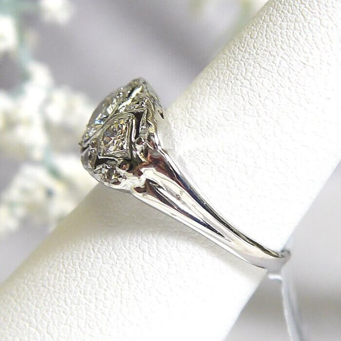 14k White Gold .75ctw Art Deco Engagement 3 Center Stone Diamond Ring - Image 3