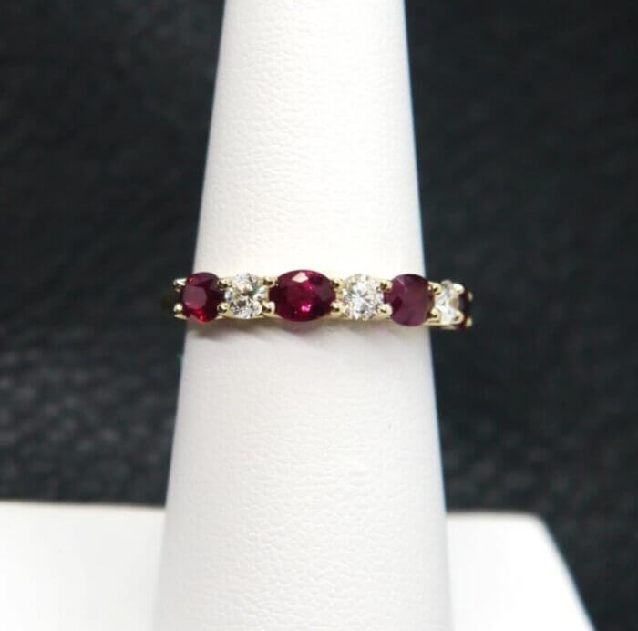 Oval Ruby & Round Diamond Band in 14k Yellow Gold