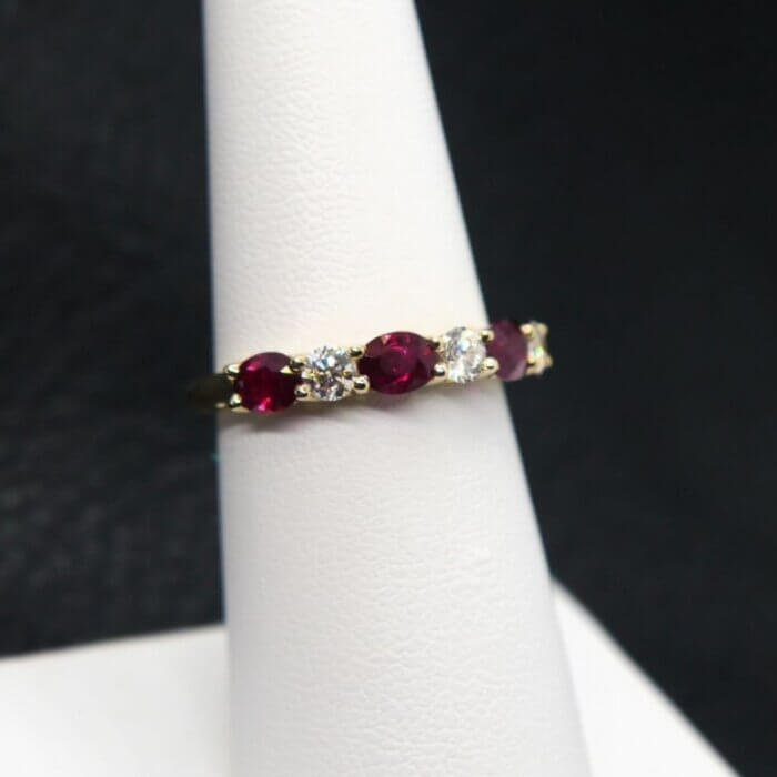 Oval Ruby & Round Diamond Band in 14k Yellow Gold - Image 3